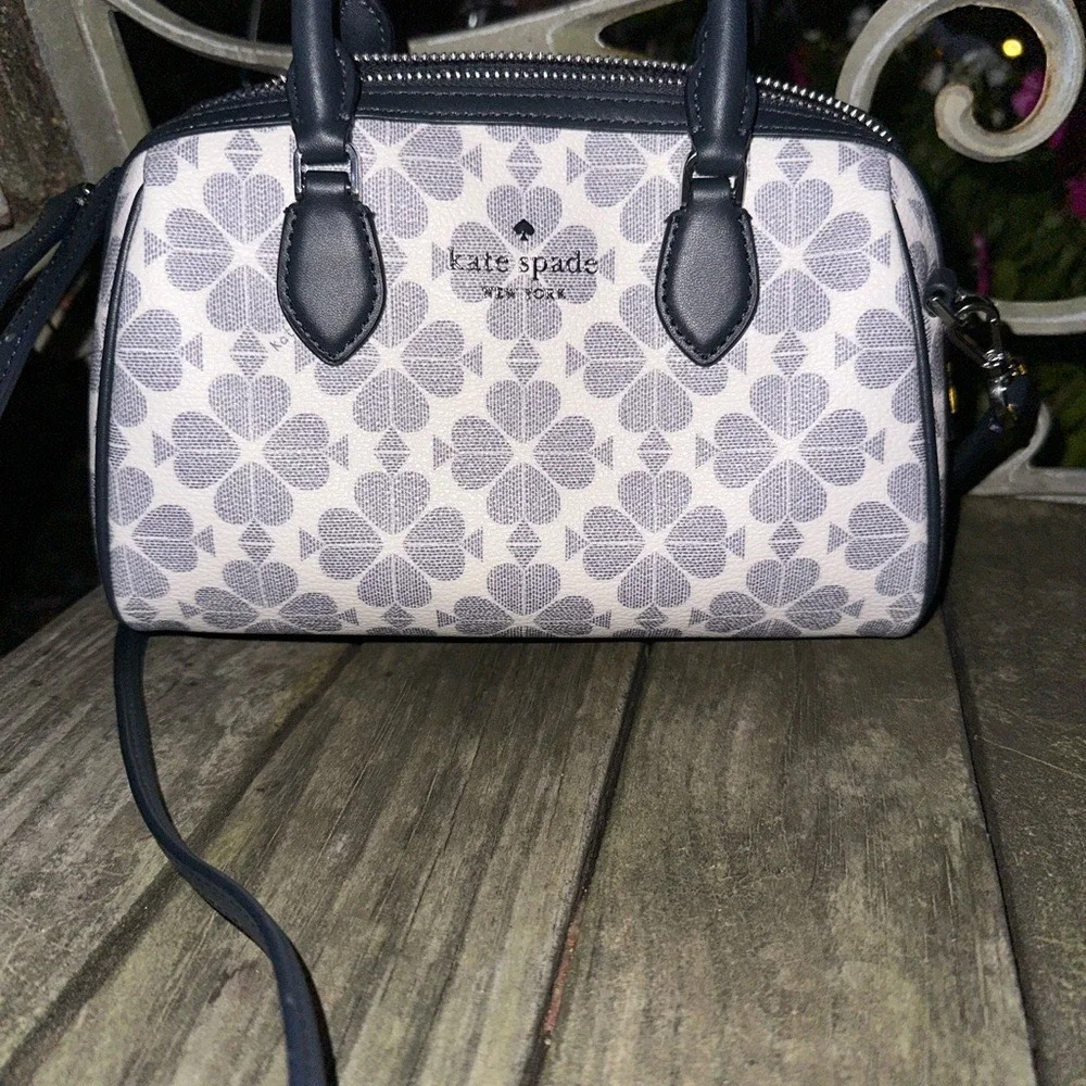Kate Spade Spade Flower‎ Monogram Satchel Crossbody Bag and Card Holder Set Blue